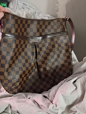 Louis Vuitton Damier Ebene Shoulder Bag with Brown Trim